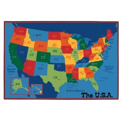 Carpets for Kids KID$Value PLUS USA Map Carpet, 6 x 9 Feet, Rectangle, Multicolored, Item Number 1495447