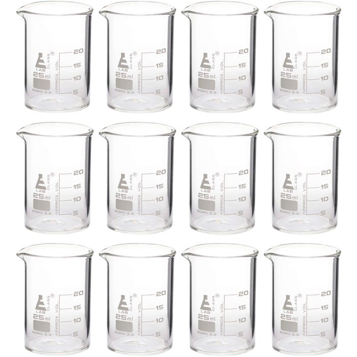 Eisco Labs Beakers, Borosilicate Glass, 20ml, Pack of 12