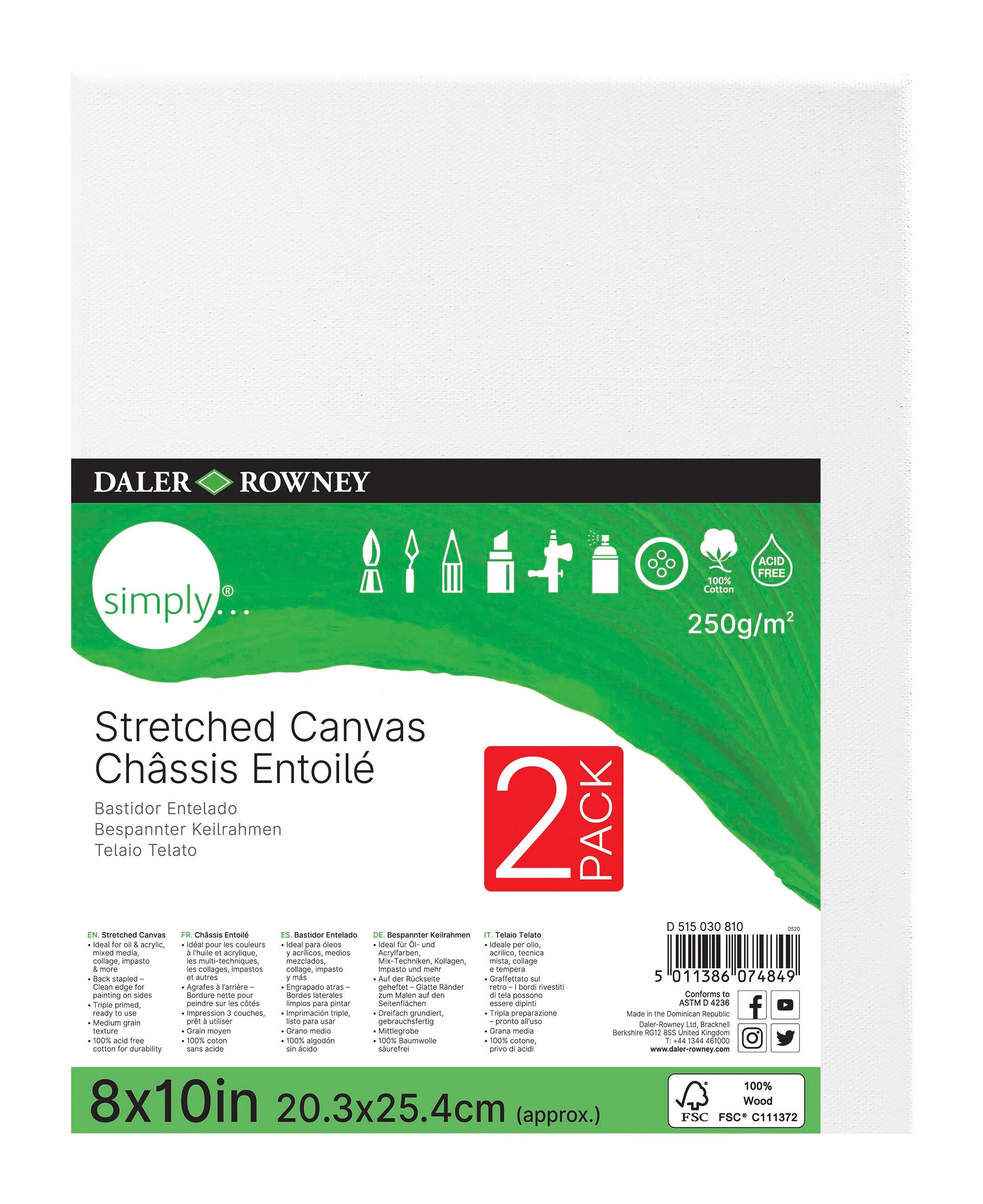 Daler-Rowney Simply Stretched Canvas, 8 x 10 Inches, Pack of 2, Item Number 2103503