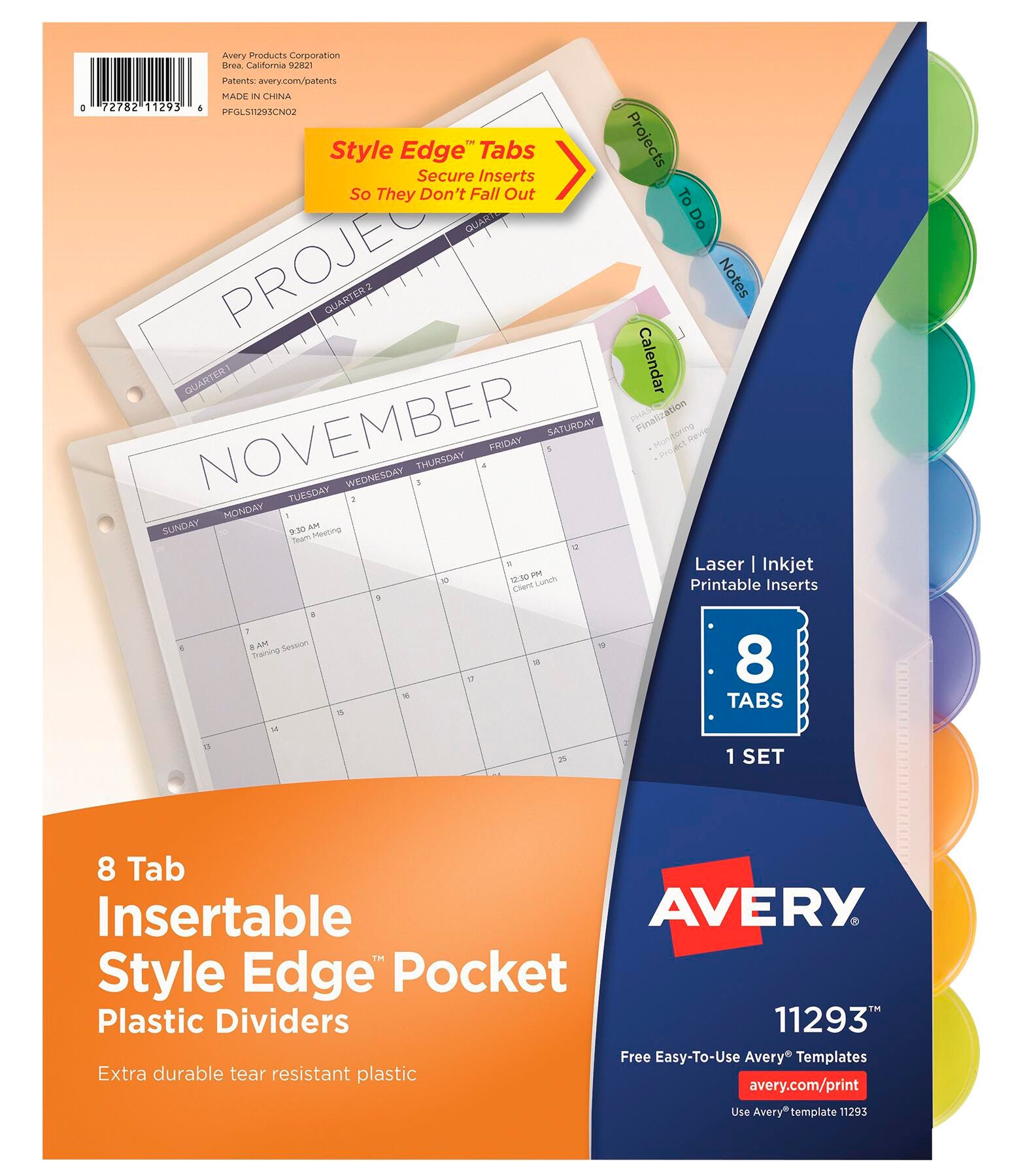 Avery Style Edge Insertable Dividers with Pocket, 8 Tab, Multi-Color, Item 2021485
