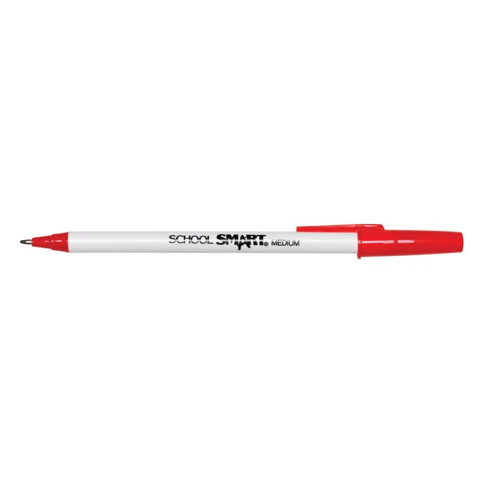 School Smart Round Stick Pen, Medium Tip, Red, Pack of 12