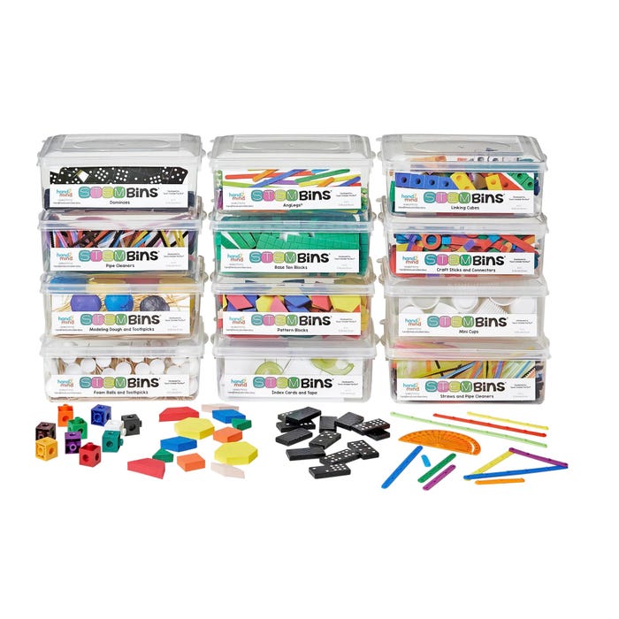 Hand2Mind STEM Bins Essential Kit, Set of 12 STEM Bins