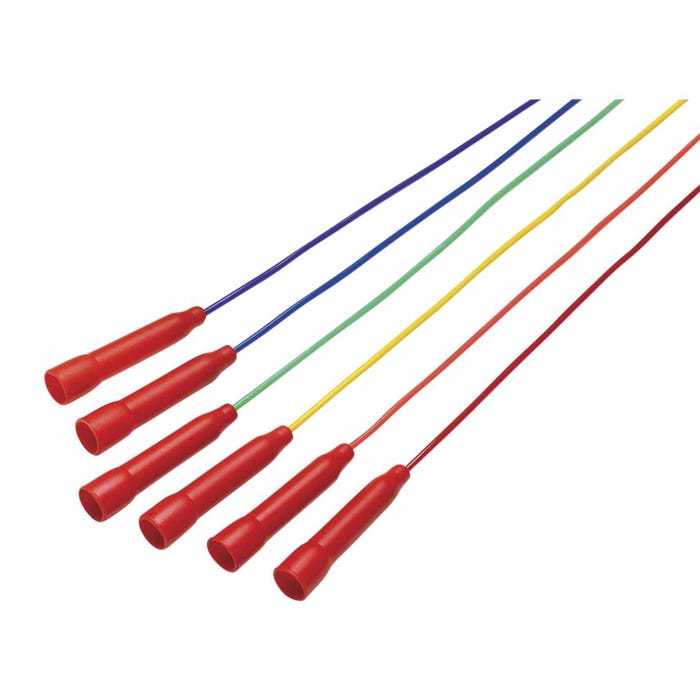 Sportime Jump Ropes, 7 Feet, Assorted Colors, Red Handles, Set of 6