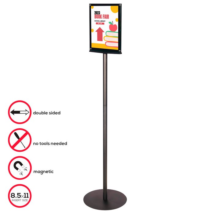 Deflecto Double-Sided Magnetic Sign Display, 13 x 13 x 56 Inches, Black