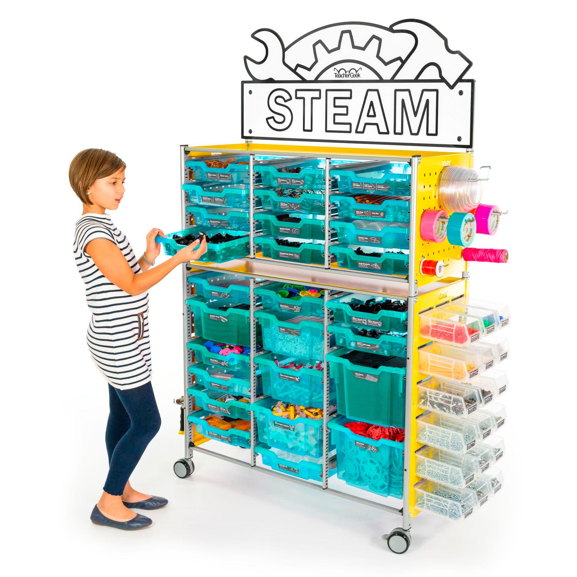 TeacherGeek Ultimate STEAM Maker Activity Cart, Kiwi with STEAM Sign, Item Number 2021428
