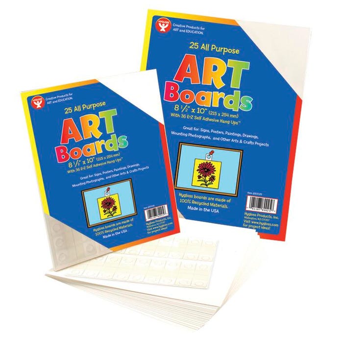 Hygloss Multi-Purpose Art Board with Self-Adhesive Hanger, 10 x 13 Inches, White, Pack of 25