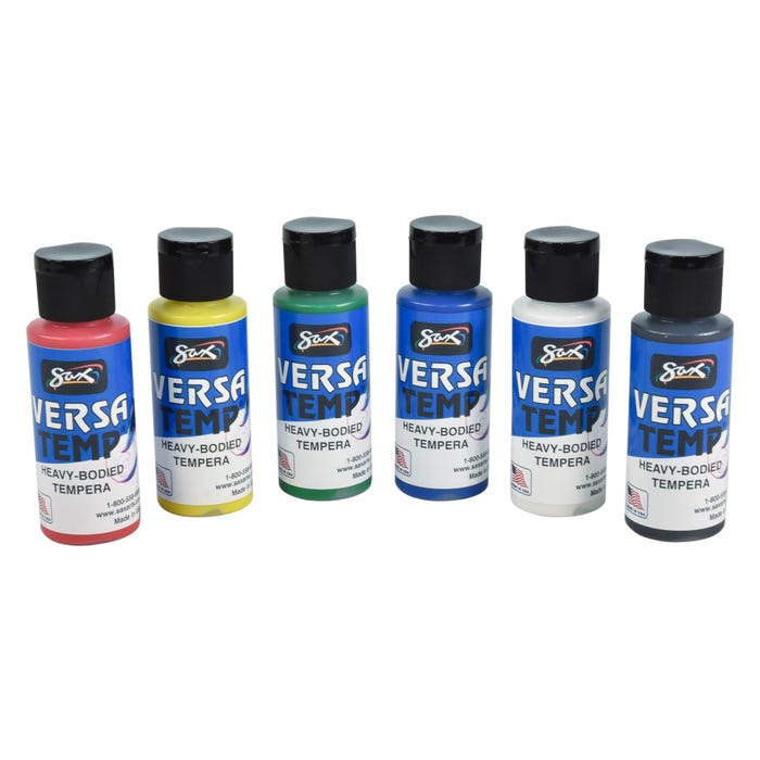 Sax Versatemp Heavy-Bodied Tempera Paint, 2 Ounce Bottles, Assorted Colors, Set of 6