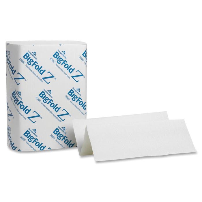 Georgia Pacific Big Fold Z Premium Towels, 220 Sheets, 1-Ply, Paper, White, Pack of 10