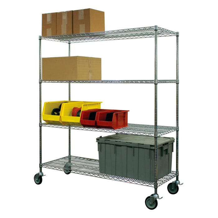 Jaken Wire Mobile Shelving, 48 x 18 x 69 Inches, Chrome