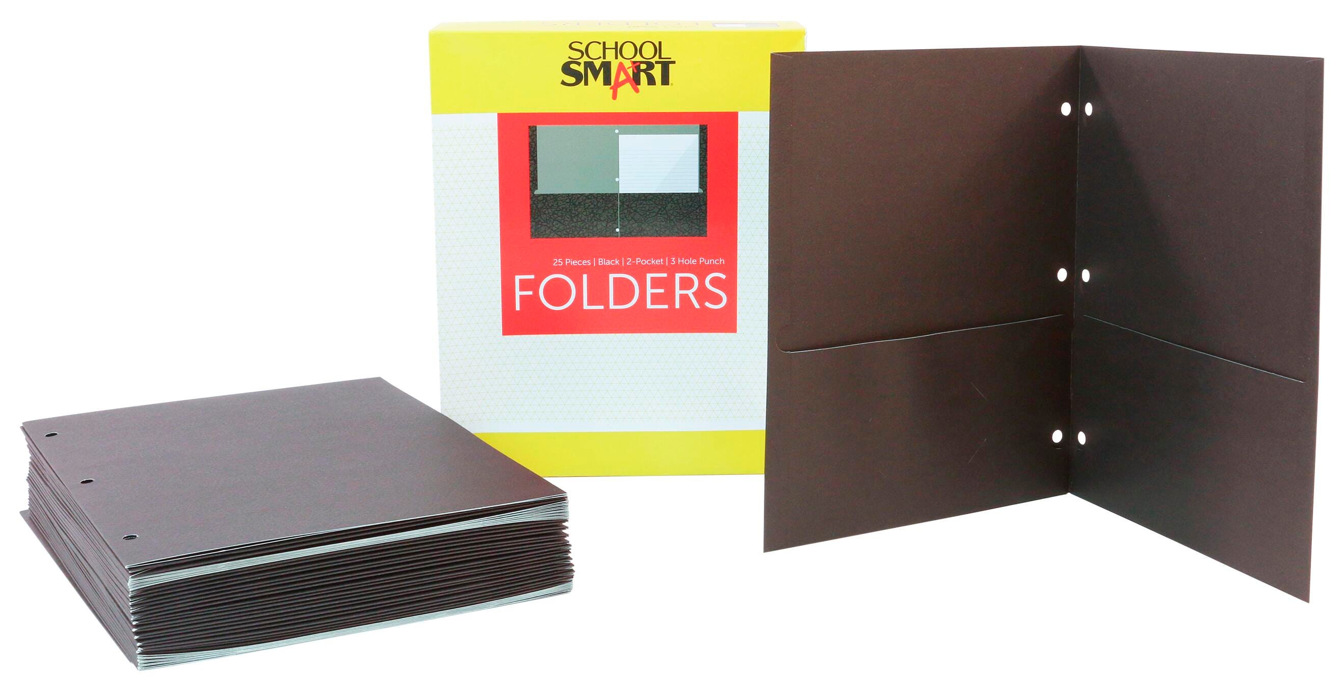 School Smart 2-Pocket Folder, Letter Size, 3 Hole Punched, Black, Pack of 25 2136640