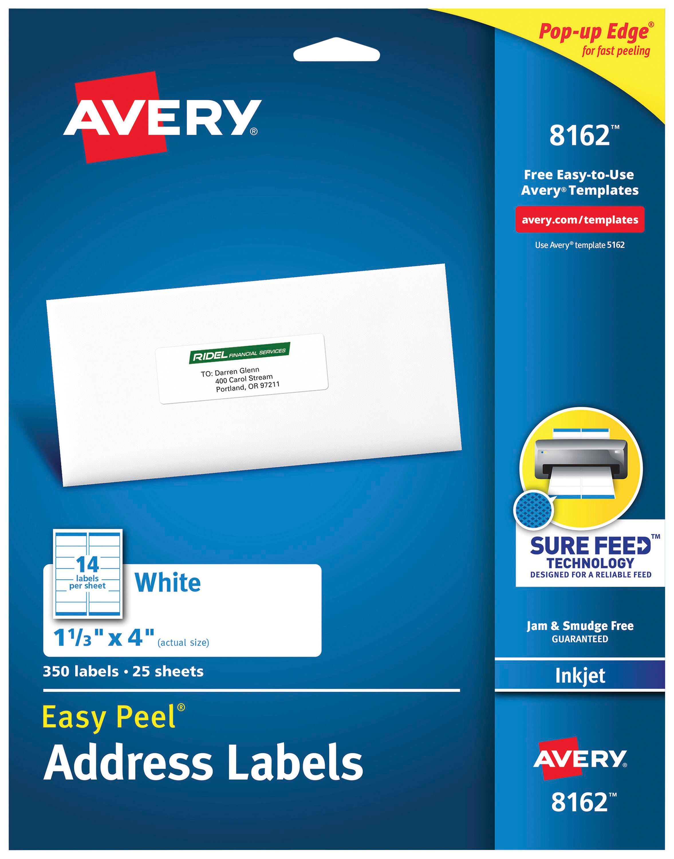 Avery Easy Peel Address Labels, Inkjet, 1-1/3 x 4 Inches, Pack of 350 067680