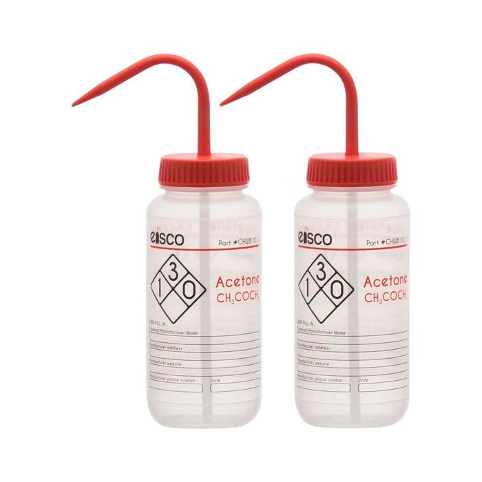 Eisco Labs Acetone Wash Bottle, 500 mL, Wide Mouth, LDPE (2 color), Pack of 2