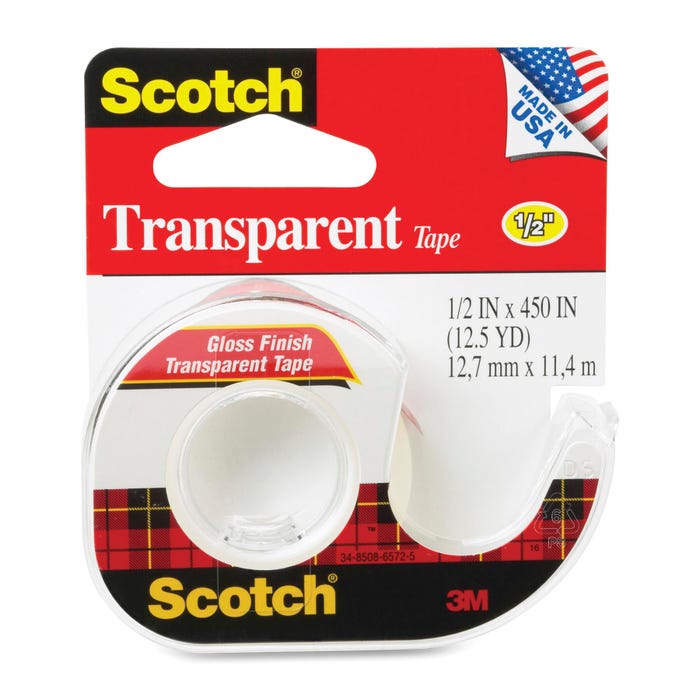 Scotch 600 Transparent Tape in Dispenser, Glossy Finish, 0.50 x 450 Inches, Crystal Clear