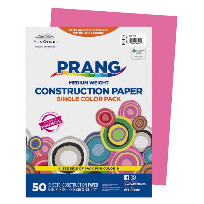 Prang Medium Weight Construction Paper, 9 x 12 Inches, Hot Pink, 50 Sheets