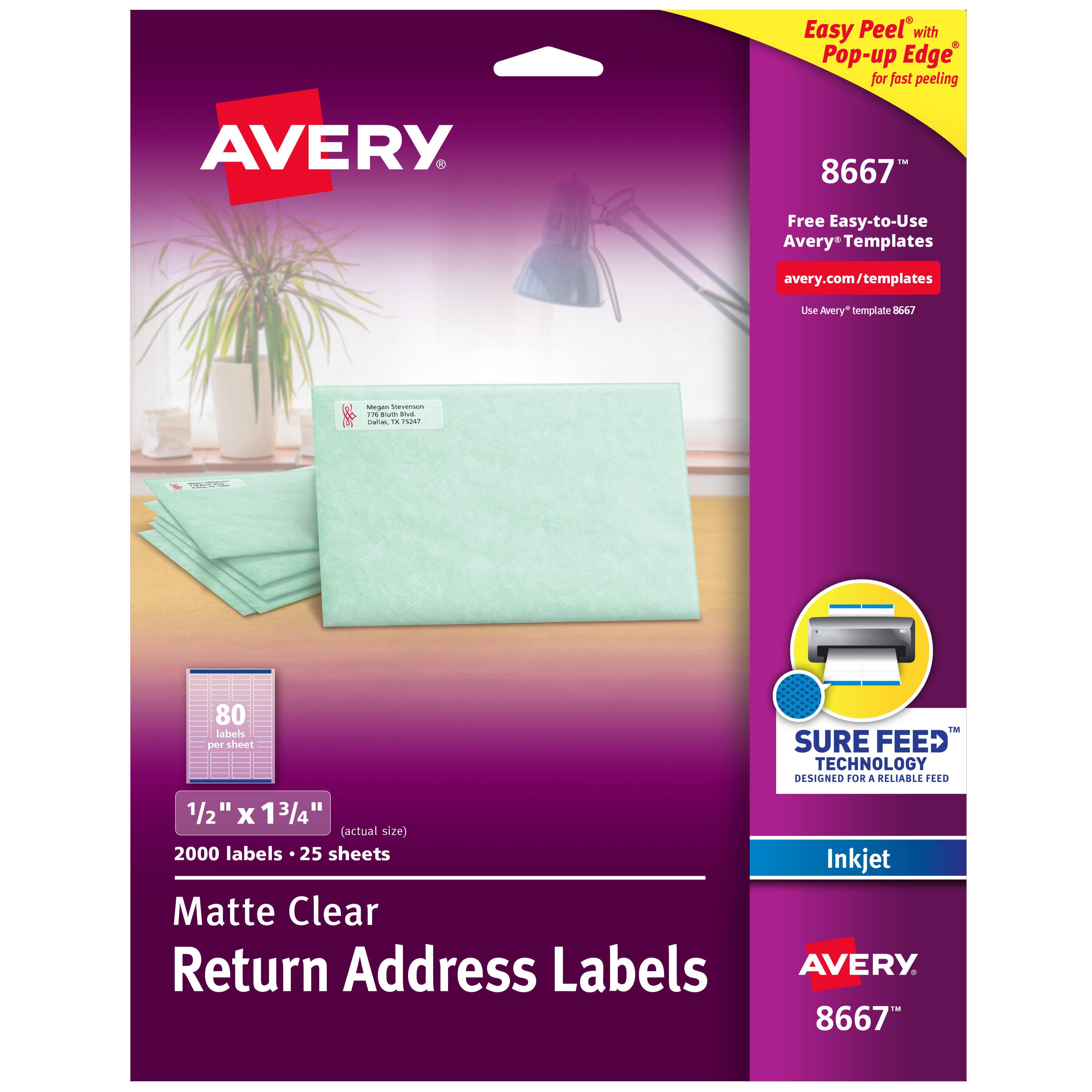 Avery Easy Peel Return Address Labels, Inkjet, 1/2 x 1-3/4 Inches, Clear, Pack of 200 1054881