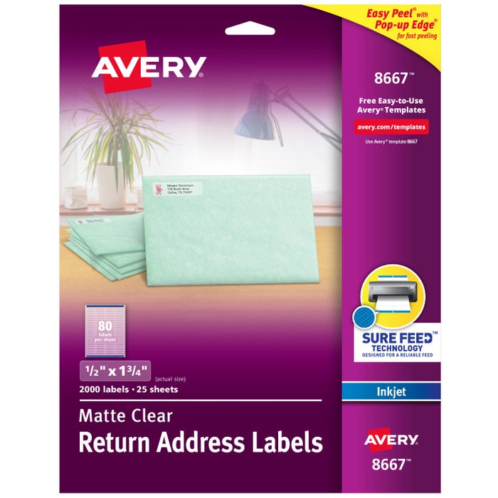 Avery Easy Peel Return Address Labels, Inkjet, 1/2 x 1-3/4 Inches, Clear, Pack of 200