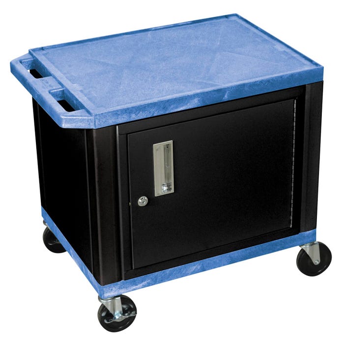 Luxor 2-Shelf with Cabinet Tuffy Cart without Power, Blue Shelves, Black Legs, 24 x 18 x 24-1/2 Inches