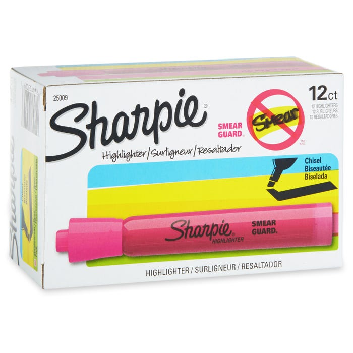 Sharpie Tank Style Highlighters, Chisel Tip, Fluorescent Pink, Pack of 12