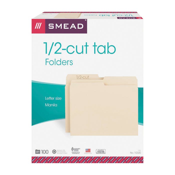 Smead File Folder, Letter Size, 1/2 Assorted Cut, Manila, Pack of 100