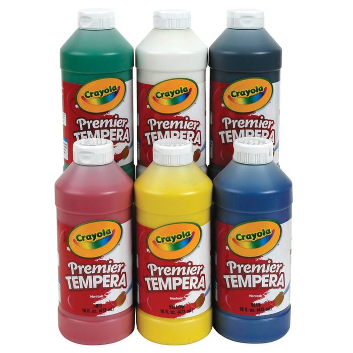 Crayola Premier Tempera Paints, 1 Pint Bottles, Assorted Colors, Set of 6