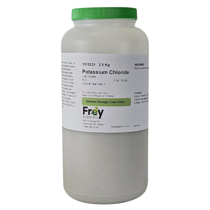 Frey Scientific Potassium Chloride, Lab Grade, 2.5 Kilograms