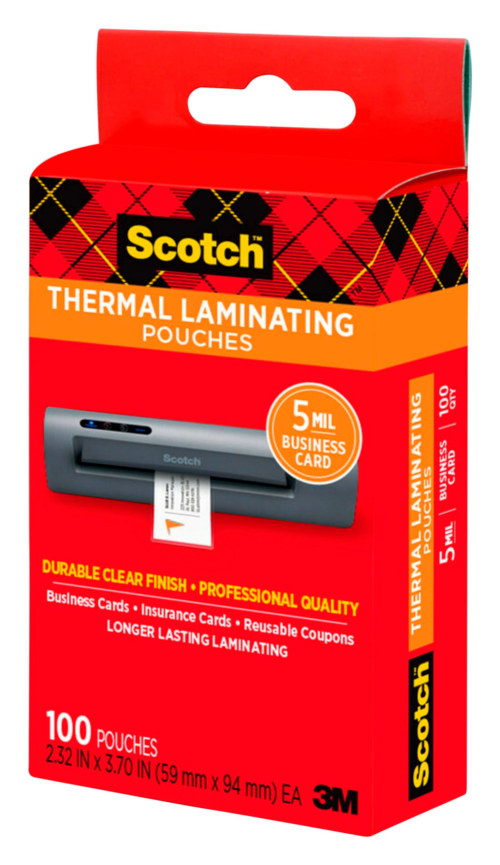 Image for Scotch Thermal Laminating Pouch, Business Card Size, 2-1/4 x 3-3/4 Inches, 5 mil Thick, Pack of 100 from School Specialty