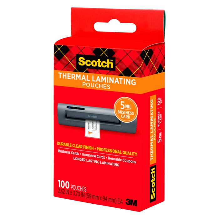 Scotch Thermal Laminating Pouch, Business Card Size, 2-1/4 x 3-3/4 Inches, 5 mil Thick, Pack of 100