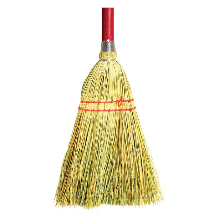 Genuine Joe Lobby Broom, Corn Fibers, 34 Inch Handle, Red