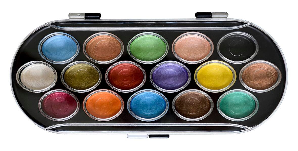 Niji Yasutomo Watercolor Paints, 16 Assorted Pearlescent Colors, Item Number 1289880