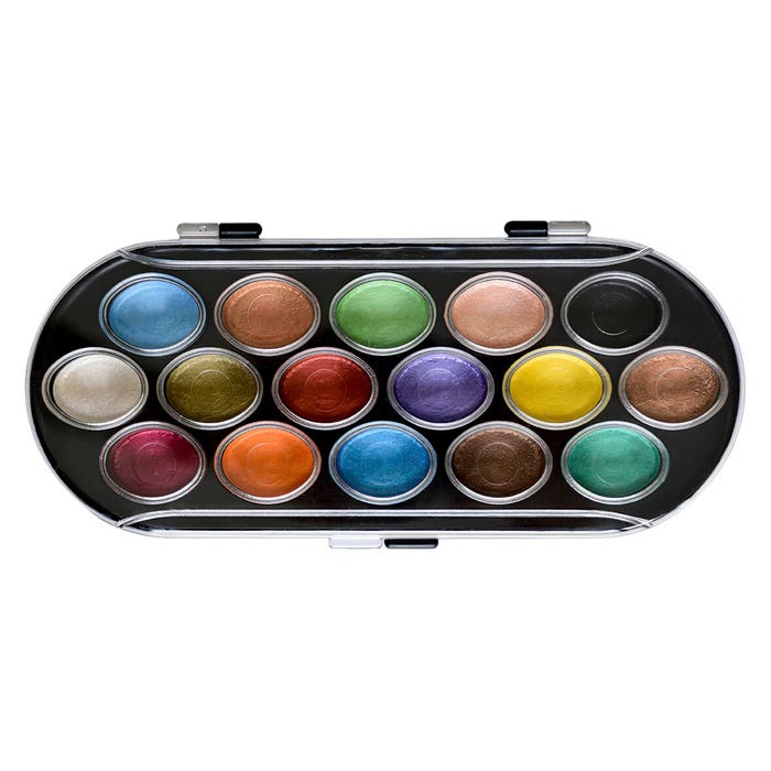 Niji Watercolor Paints, Assorted Pearlescent Colors, Set of 16