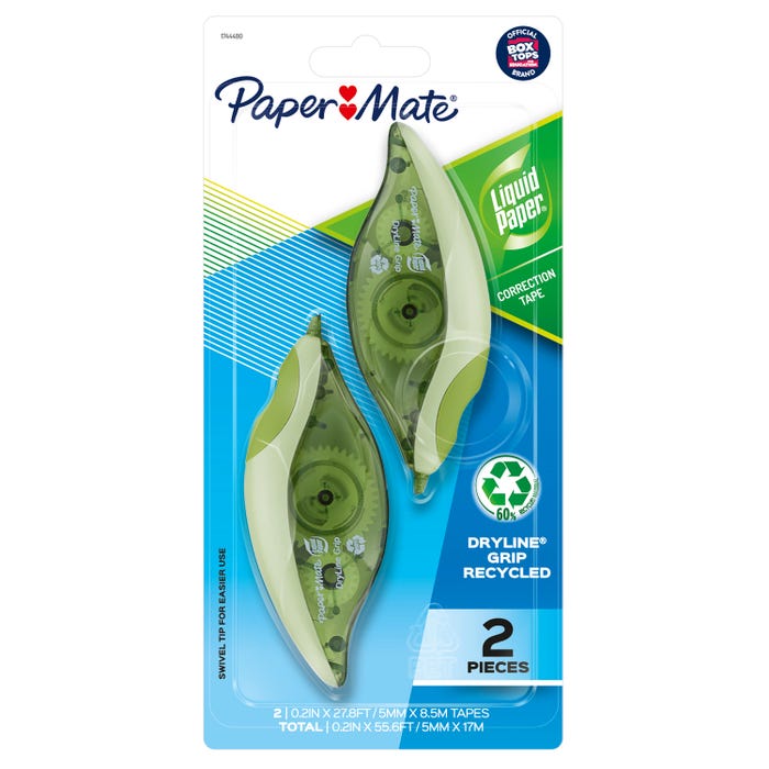 Paper Mate Liquid Paper DryLine Grip Recycled Correction Tapes, Set of 2