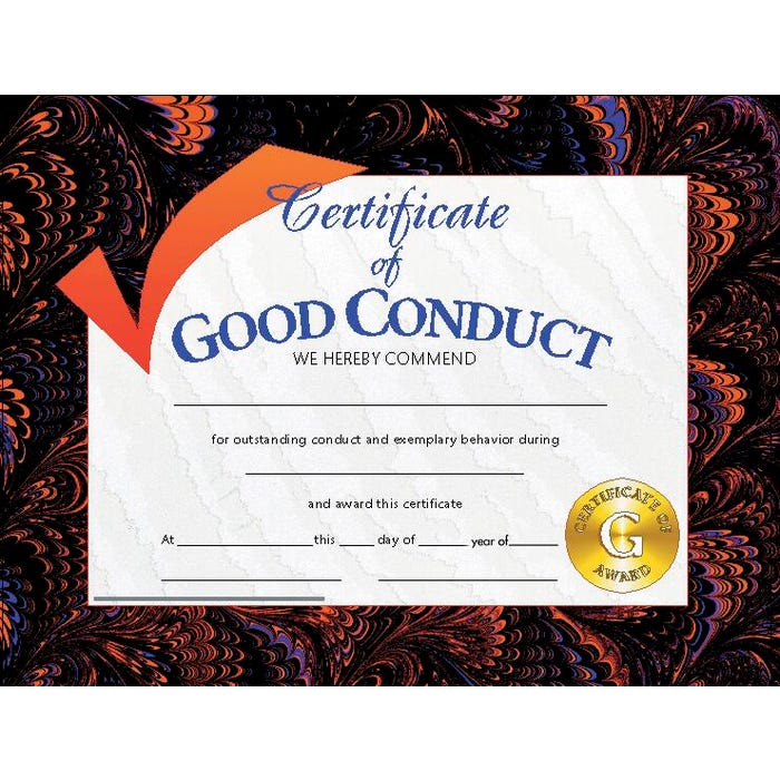 Hayes Good Conduct Certificate, 11 x 8-1/2 inches, Paper, Pack of 30
