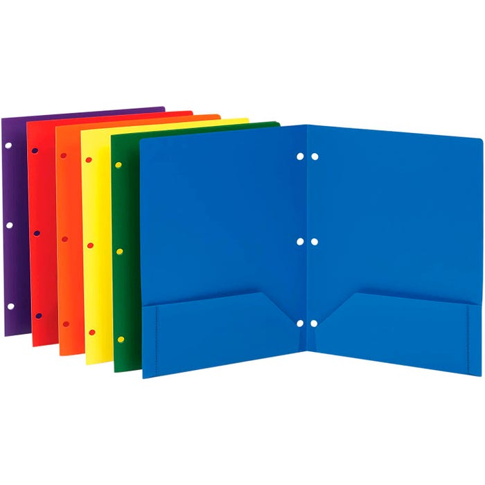 Oxford 2-Pocket Poly Portfolio w/3 Hole Punch, Assorted Colors, Set of 6