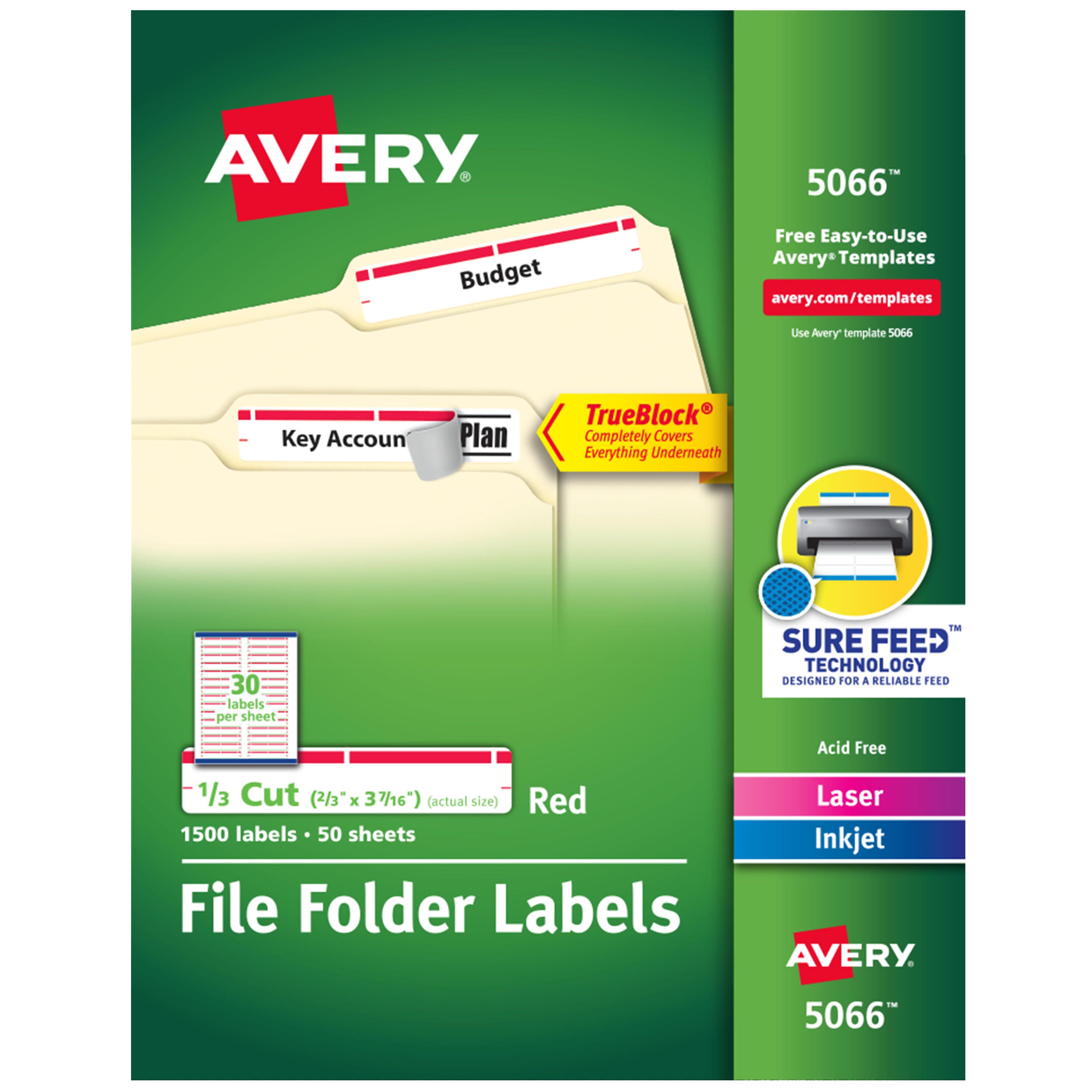 Avery Printable File Folder Labels, 2/3 x 3-7/16 Inches, Red, Pack of 1500 1054546