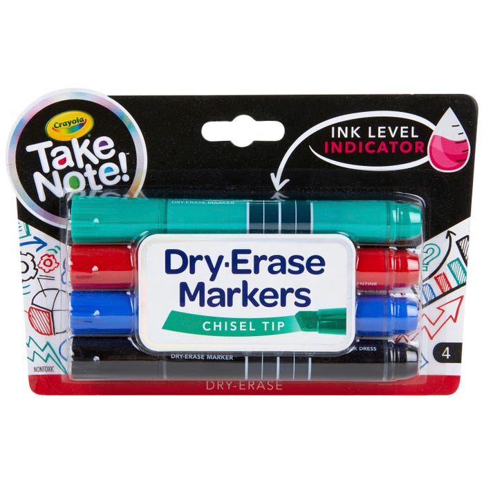 Crayola Take Note Dry Erase Markers, Chisel Tip, Assorted Colors, Set of 4