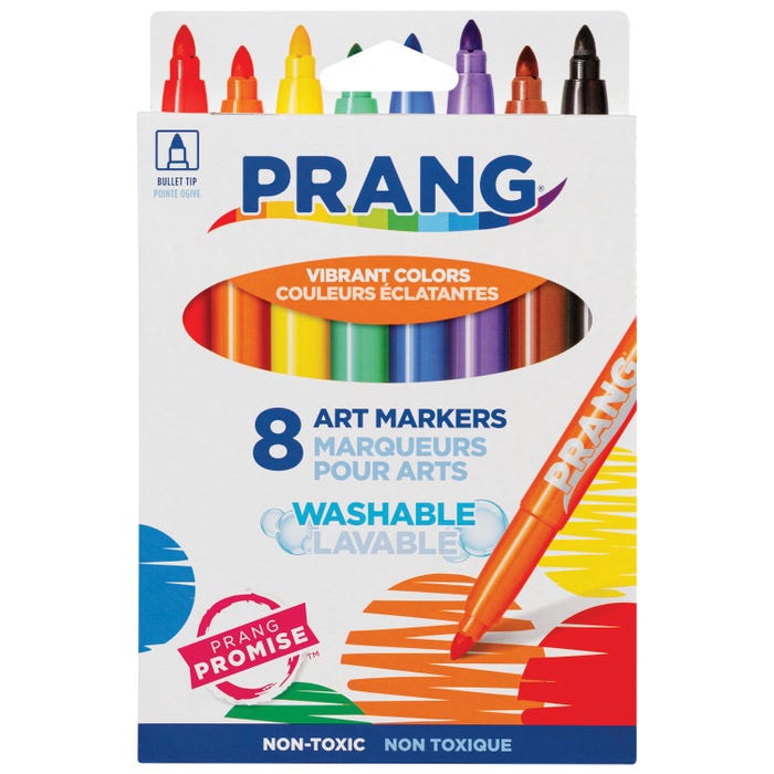 Prang Washable Art Markers, Bullet Tip, Assorted Colors, Set of 8