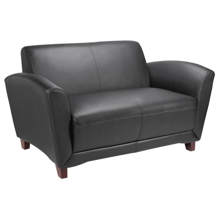 Lorell Reception Seating Collection Leather Loveseat, 55 x 31-1/4 x 34-1/2 Inches, Black
