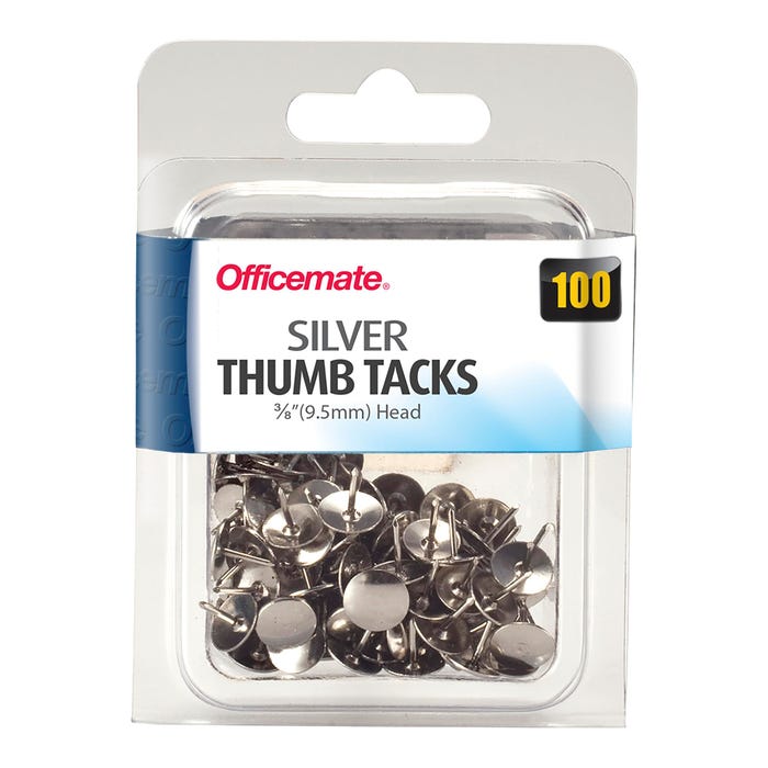 Officemate 3/8 Inch Head Thumb Tacks, Clamshell Pack of 100