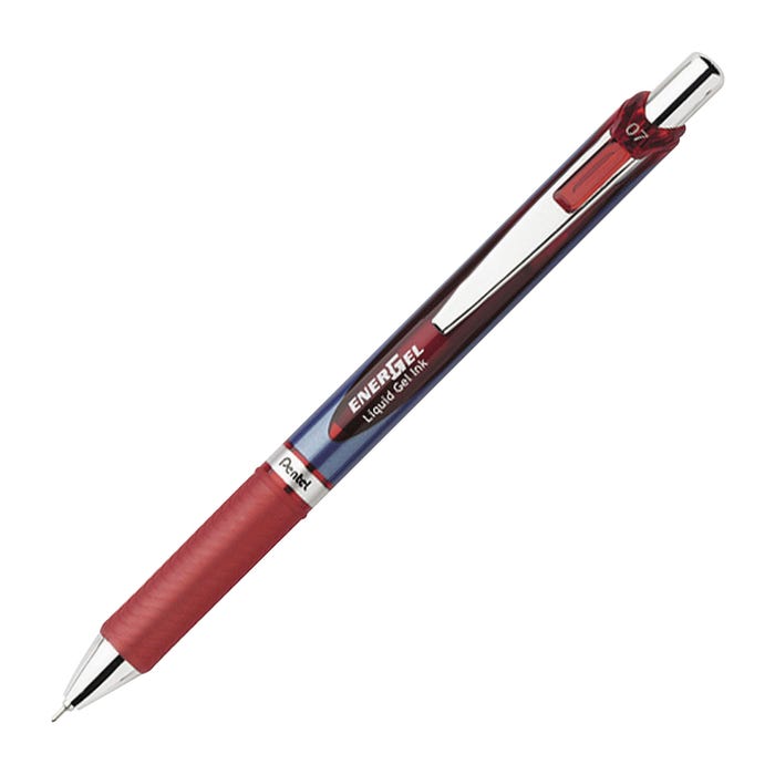 Pentel EnerGel Refillable Retractable Gel Pen, 0.7 mm Needle Tip, Red Ink/Barrel
