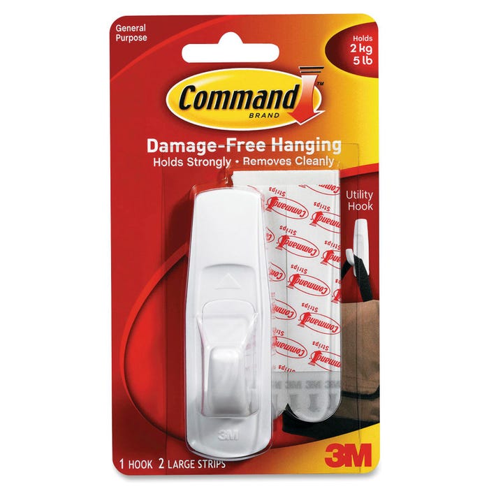 Command Reusable Utility Hook with Removable Adhesive Strips, Large, 5 lb Capacity