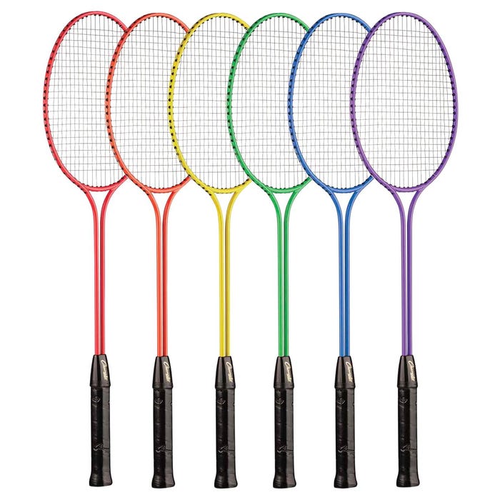Champion Sports Tempered Steel Twin Shaft and Frame Badminton Rackets, Coated Steel Strings, Assorted Colors, Set of 6