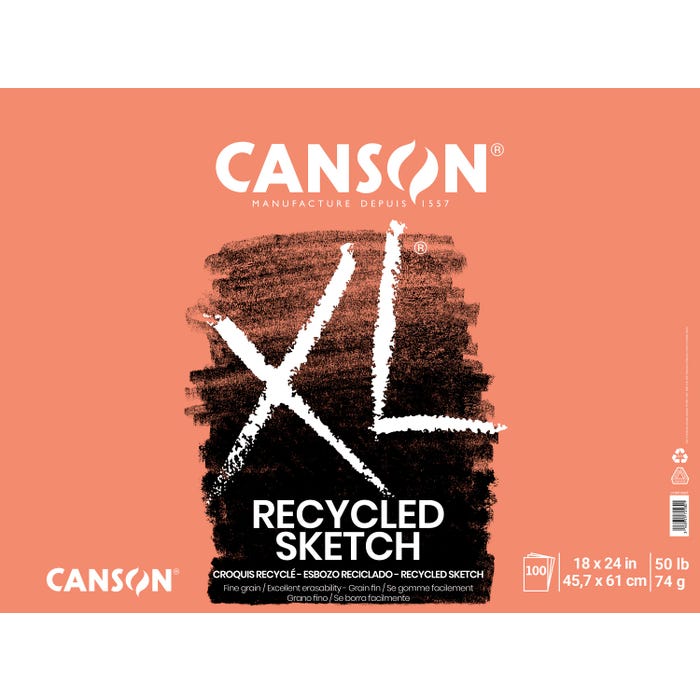 Canson XL Recycled Sketch Pad, 18 x 24 Inches, 50 lb, 100 Sheets