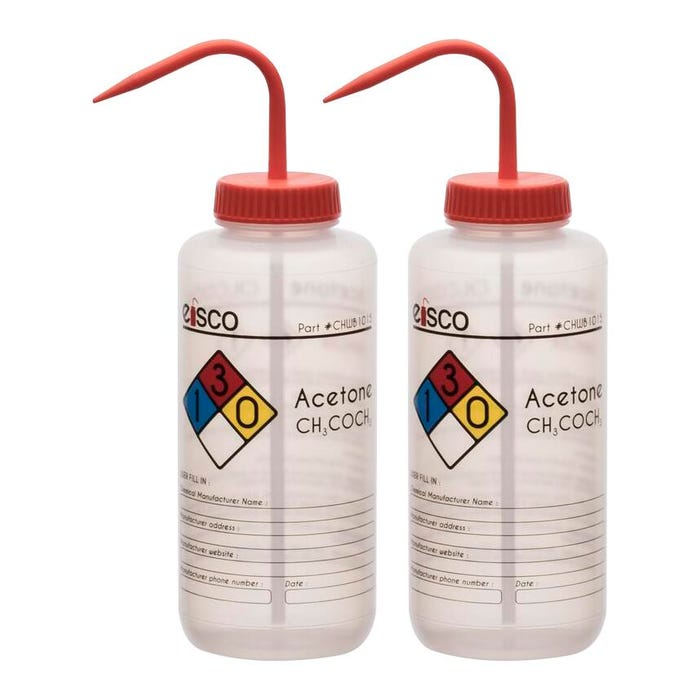 Eisco Labs Acetone Wash Bottle, 1000 mL, Wide Mouth, LDPE (4 color), Pack of 2