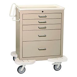 School Health Five Drawer Medical Short Cart, 25 x 32 x 39-3/4 Inches, Beige