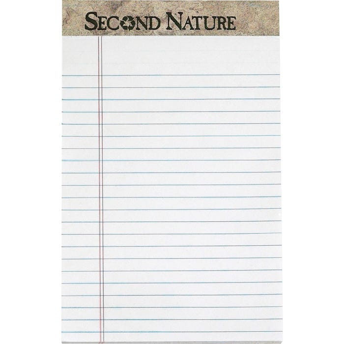 TOPS Second Nature Legal Pad, 5 x 8 Inches, Jr. Legal Ruled, White, 50 Sheets, Pack of 12