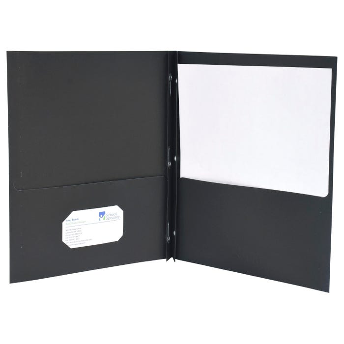 School Smart 2-Pocket Folders with Fasteners, Black, Pack of 25
