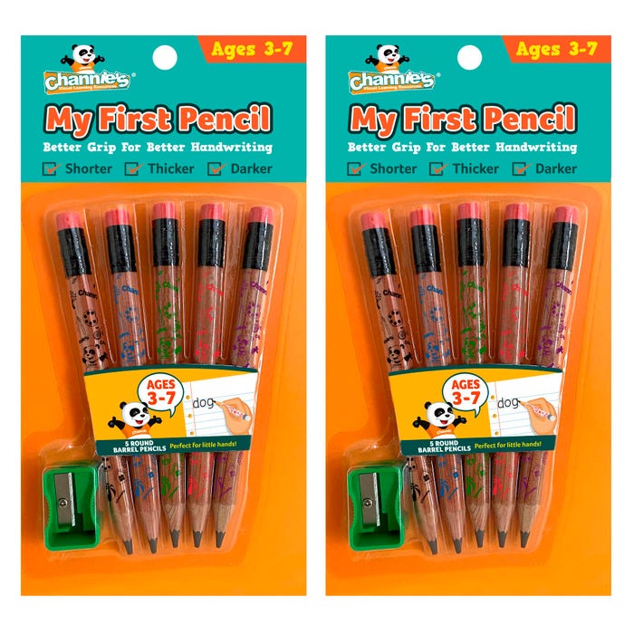 Channie's My First Pencil, Jumbo Barrel Presharpened Wooden 2B, Brown, Set of 10 Pencils
