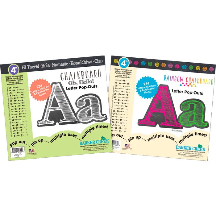 Barker Creek Rainbow Chalkboard Letter Pop-Outs, 2 Designs, 4 Inches, Set of 468