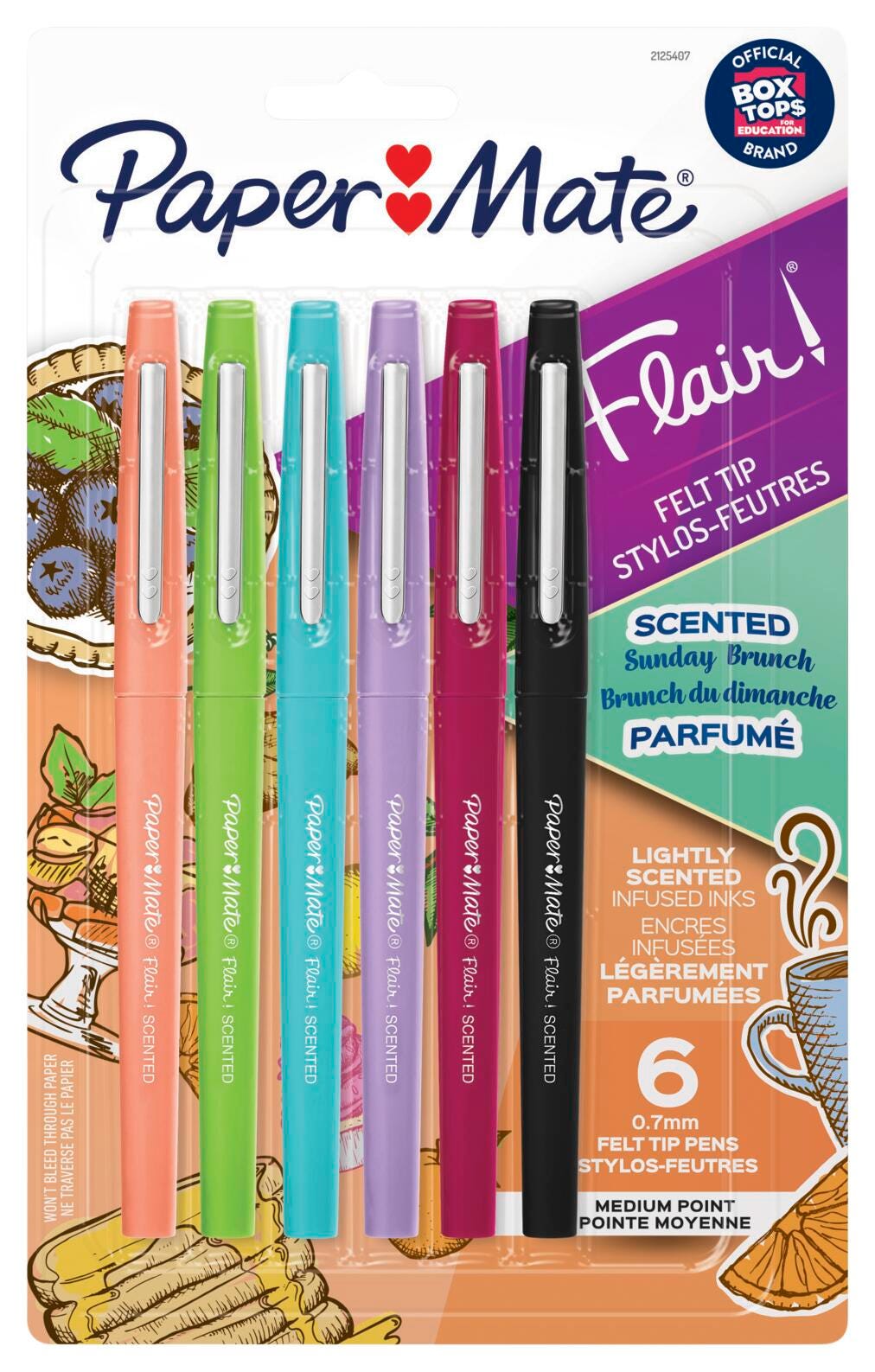 Paper Mate Flair Scented Felt Tip Pens, Medium Point, 0.7 mm, Assorted Sunday Brunch Scents and Colors, Set of 6 2047954