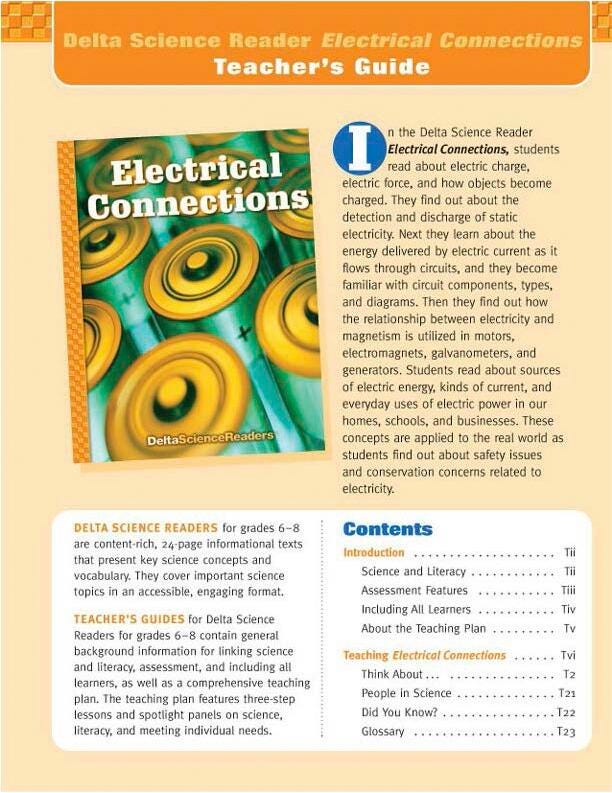 Delta Science Modules Electrical Connections Teacher Guide, Edition 3, Grades 6 to 8, Item 438-3270